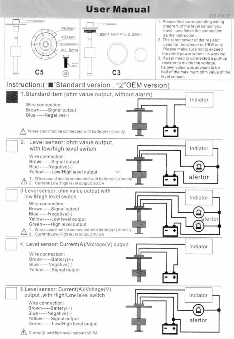 Auto Digital 52mm Kraftstoffstandanzeige mit Alarmleuchte 0-190 Ohm Öltank-Indikator Messgerät Marine Kraftstoffstandsensor 100-600mm Zmfjh – Detail 1