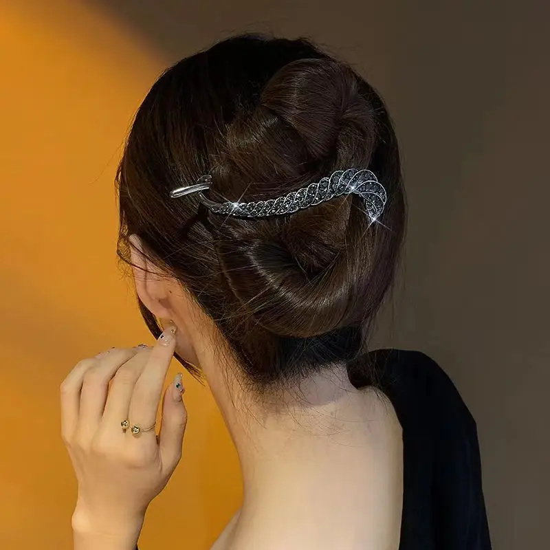 Rhinestone Tassel Hair Claw Clip Bun Women Flower Hairpin Headwear Hairgrip Metal Barrette Banana Twist Hair Accessories Jewelry