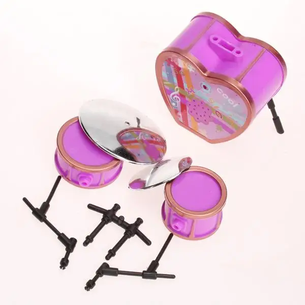 Kit de bateria rosa chocante para casa de bonecas, acessórios de música em miniatura para boneca