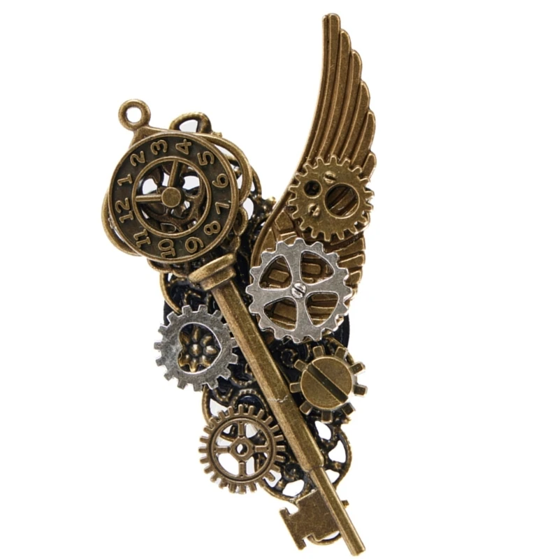 Metallic Wing Gear Key Brooch Hair Clip Halloween Girl Hair Bangs Hold Clip N58F