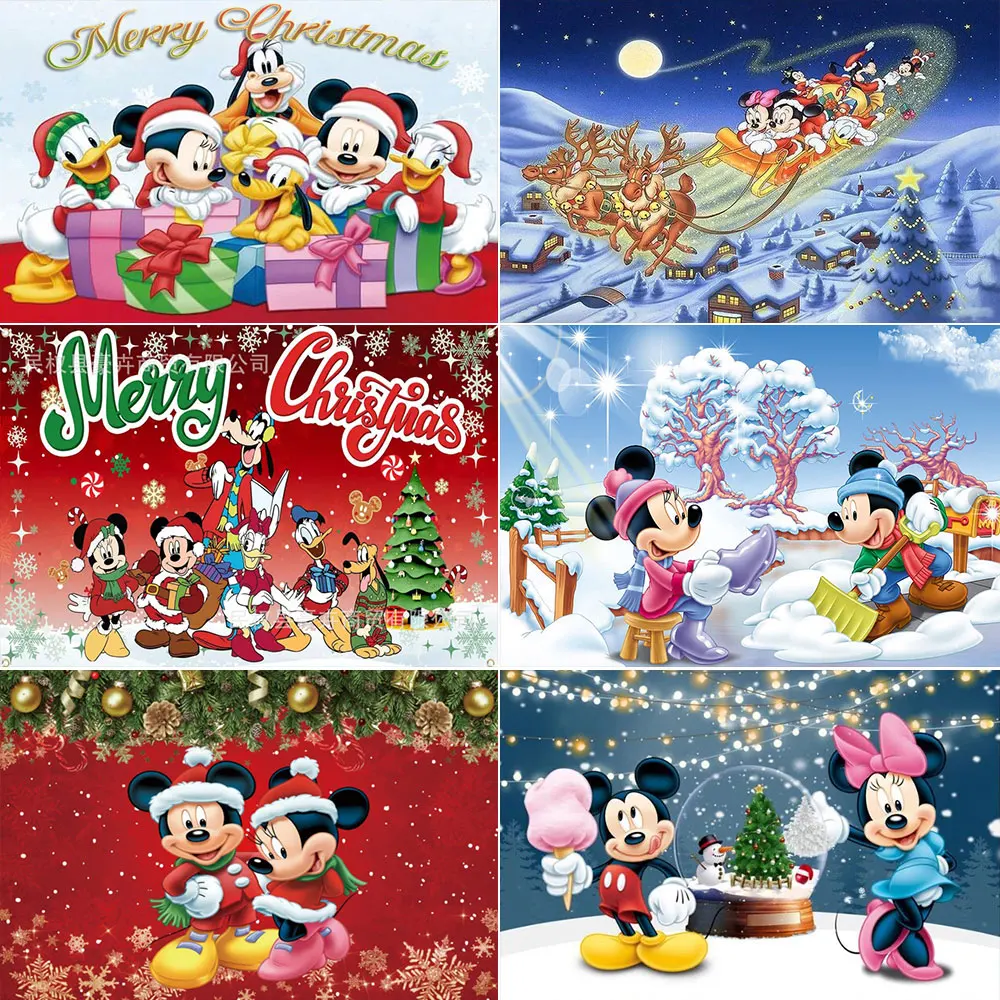 

Minnie Mickey Mouse Theme Photo Background Decoration Winter Snowflake Ice Castle Merry Christmas Baby Shower Photography Props