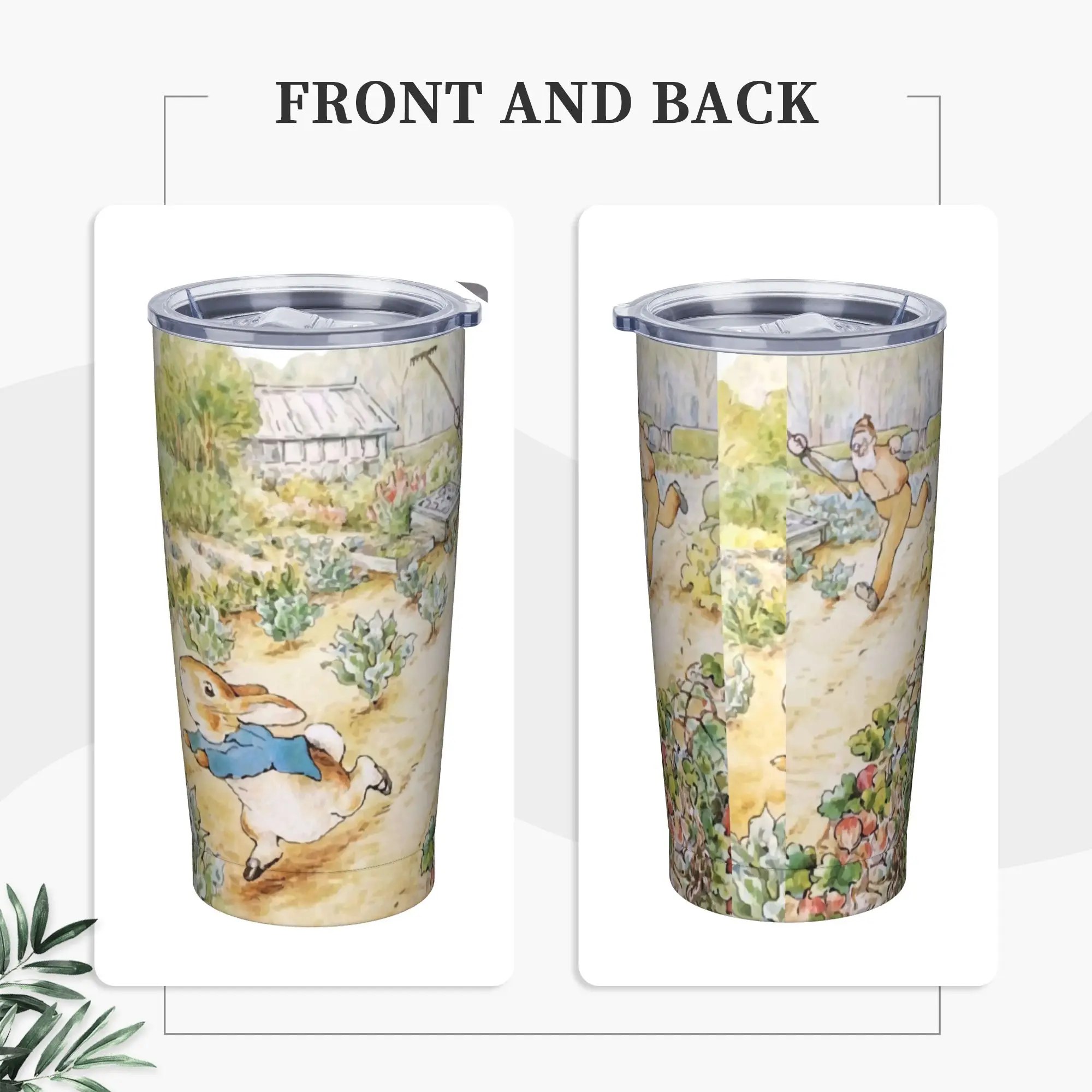 Peter Rabbit Tumbler Vacuum Insulated Cartoon Rabbit Bunny Family Thermal Cup Stainless Steel School Mug Water Bottle, 20oz