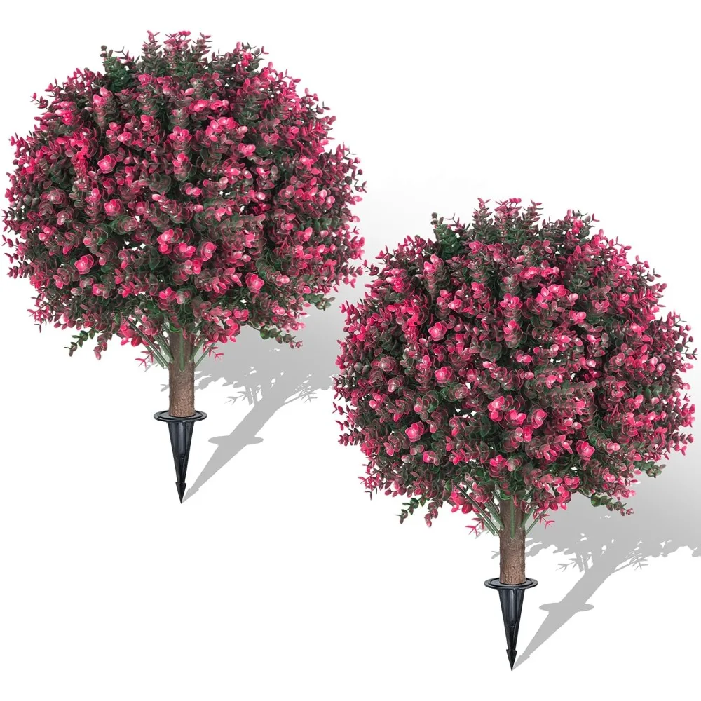 

Set of 2 Artificial Rose Boxwood Topiary Ball Bush for Outdoor with Ground Spike 22", UV Resistant Faux Greenery Shrubs