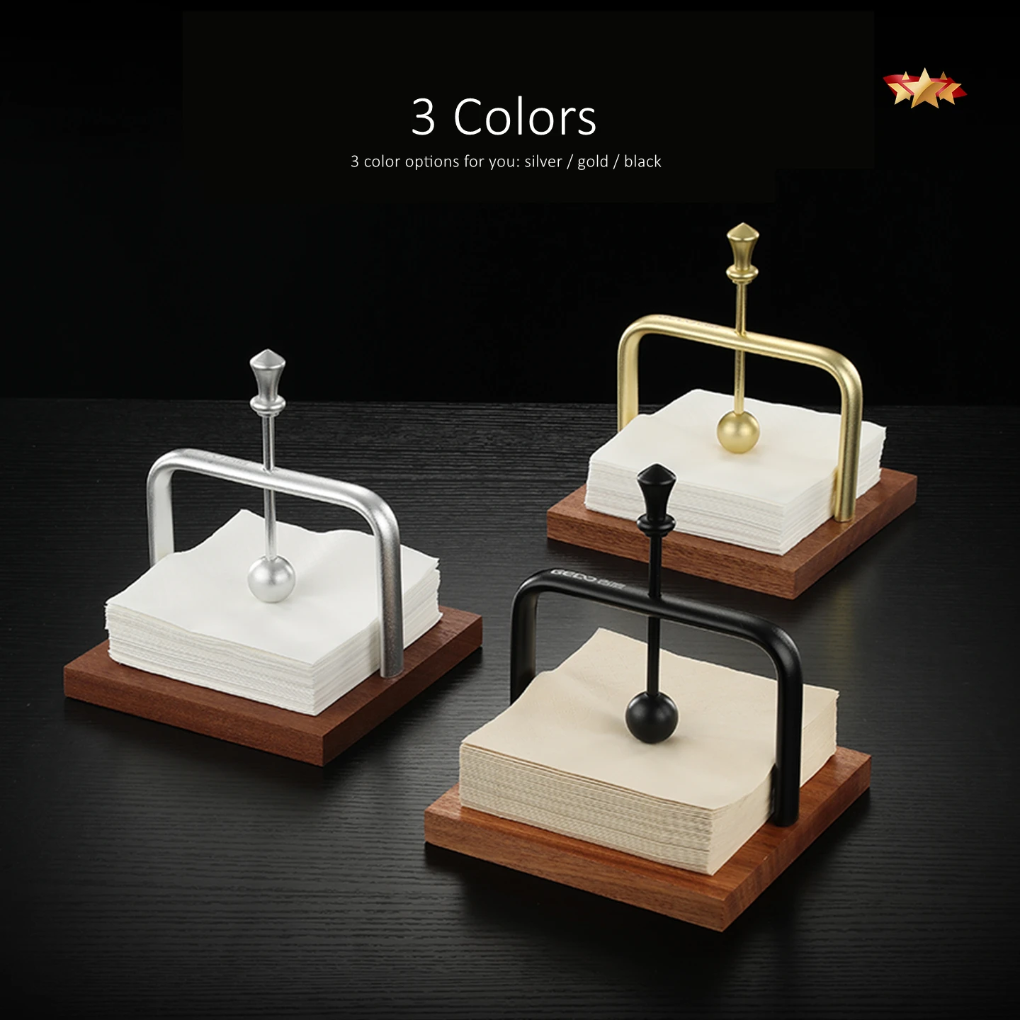 Golden/Silver/Black Minimalist Design Sapele Base and Aluminum Frame Napkin Holder 13.5X13.8cm Restaurant Table Tissue Case