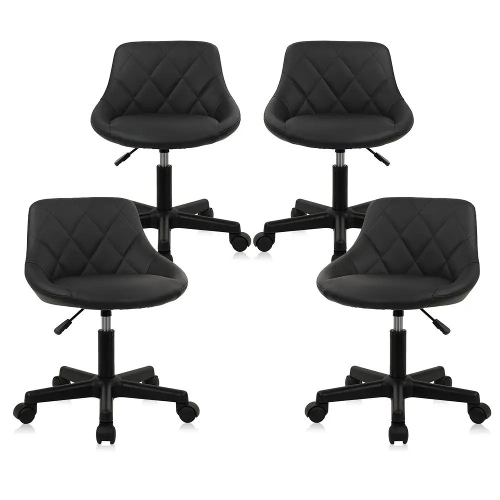 Low Back Rolling Stool PU Leather Vanity Stools, Adjustable Height Ergonomic Swivel Rolling Desk Stool Work Drafting Swivel Cha view 2
