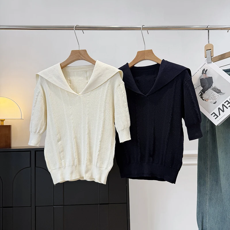 

Женский модный трикотажный джемпер в скандинавском стиле с коротким рукавом, облегающий, с круглым вырезом, фактурный, весна 2026, американский свободный крой