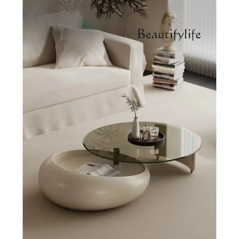 X Italian Rotating Coffee Table Art Round Baking Paint High-end Small Apartment Living Room Household Multi-functional Storage