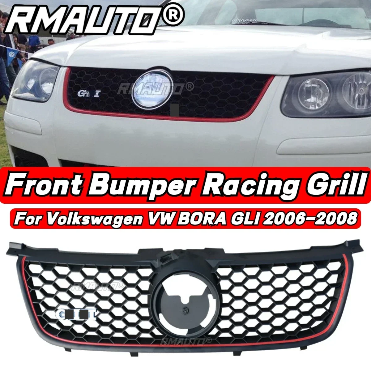 For VW BORA Grill Car Front Bumper Grill Honeycomb Racing Gril For Volkswagen VW BORA GLI 2006-2008 Car Accessories Body Kit