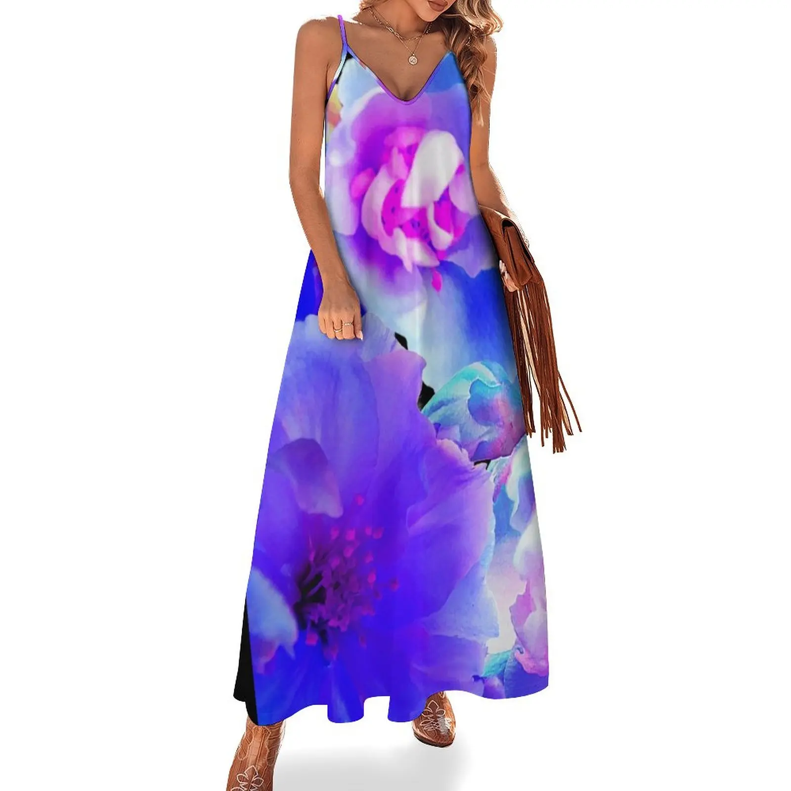 

Bluetiful Blossom Blooms - Behind Black Sleeveless Long Dress dresses for woman womens dress Dress