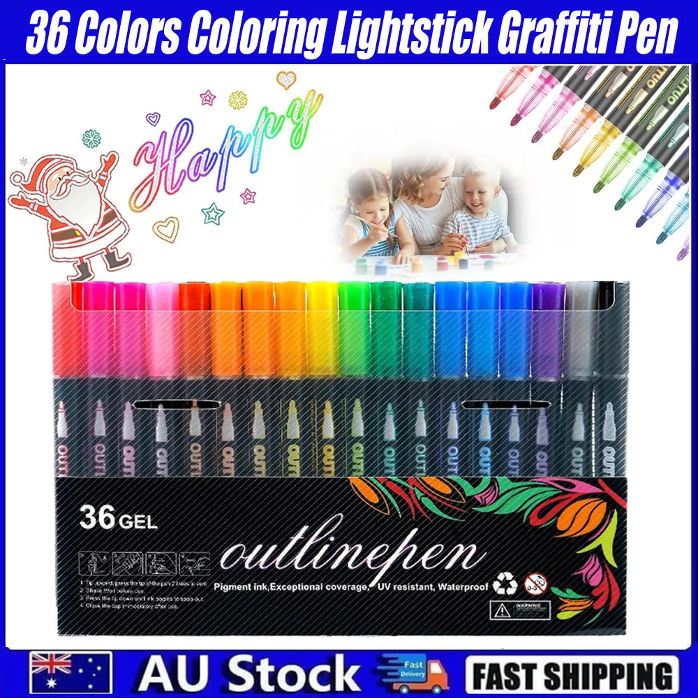 Glitter Marker Pens Vibrant Double Line Self-Outline Outline Markers Lightstick Metallic Markers For Diy Projects