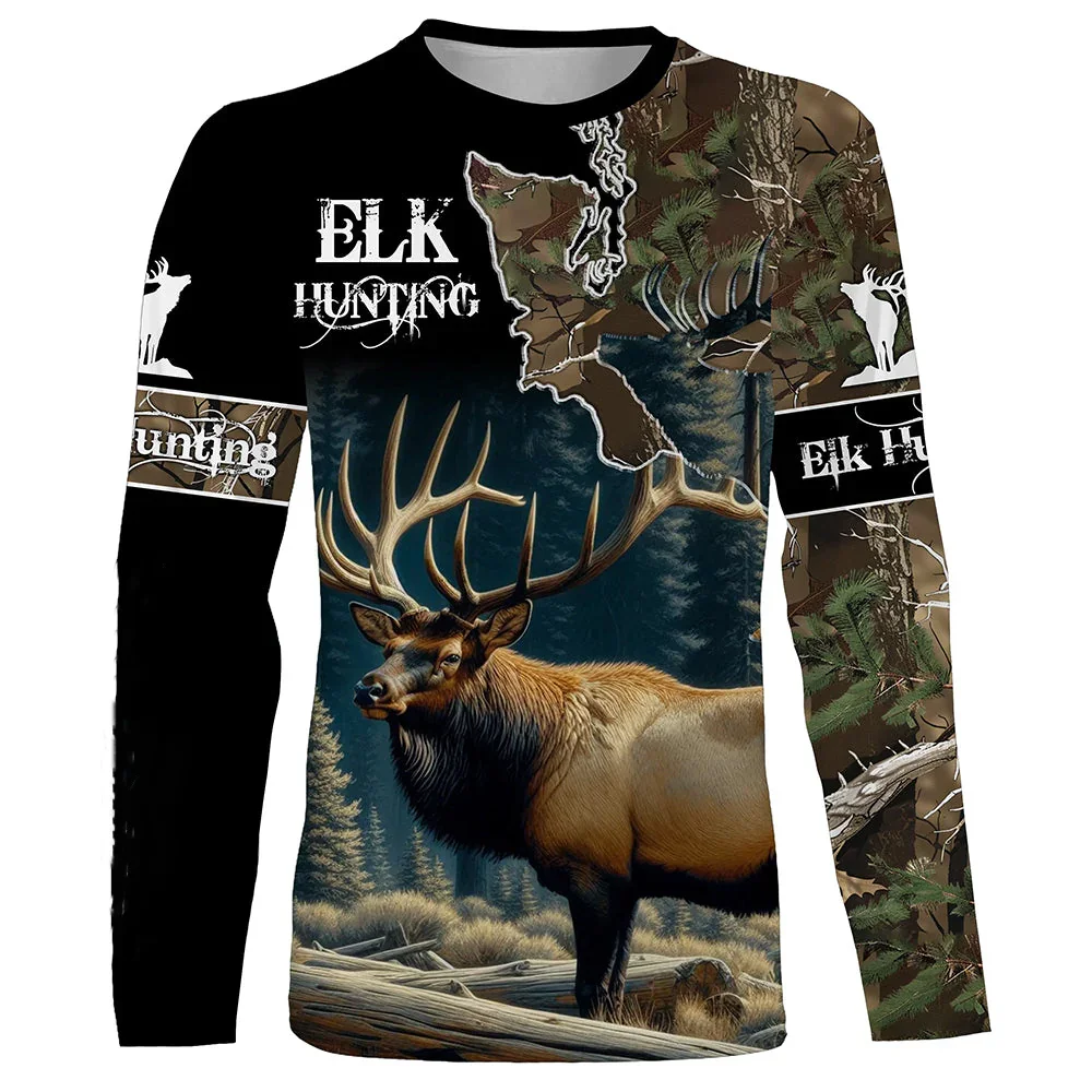 Camouflage T-Shirts Hunting Animal Wild Boar 3D Print Men's Casual Long Sleeve T Shirt Harajuku Pullovers Tees Man Clothing﻿﻿﻿﻿