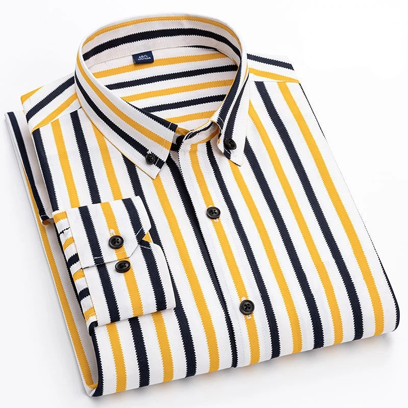 Long Sleeve Male Shirt Striped Ironing Free Men\'s Social Shirts Camicia Summer Dress Casual Shirt High-End Luxury Man Shirt 4XL