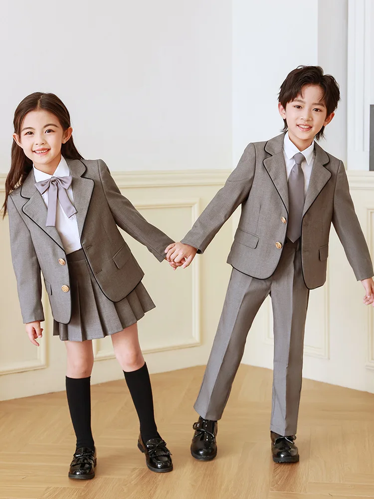 Kids Blazers Pants School Uniform Girls Jacket Skirt Shirt Tie Suits Boys Formal Dress Tuxedo Clothes Sets Child Student Outfits