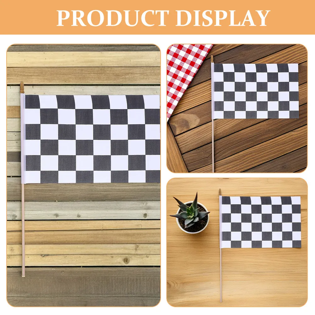 12Pcs Checkered Flag Racing Stick Flags Black White Design High Visibility Fade Resistant for Car Themed Events Outdoor Sports