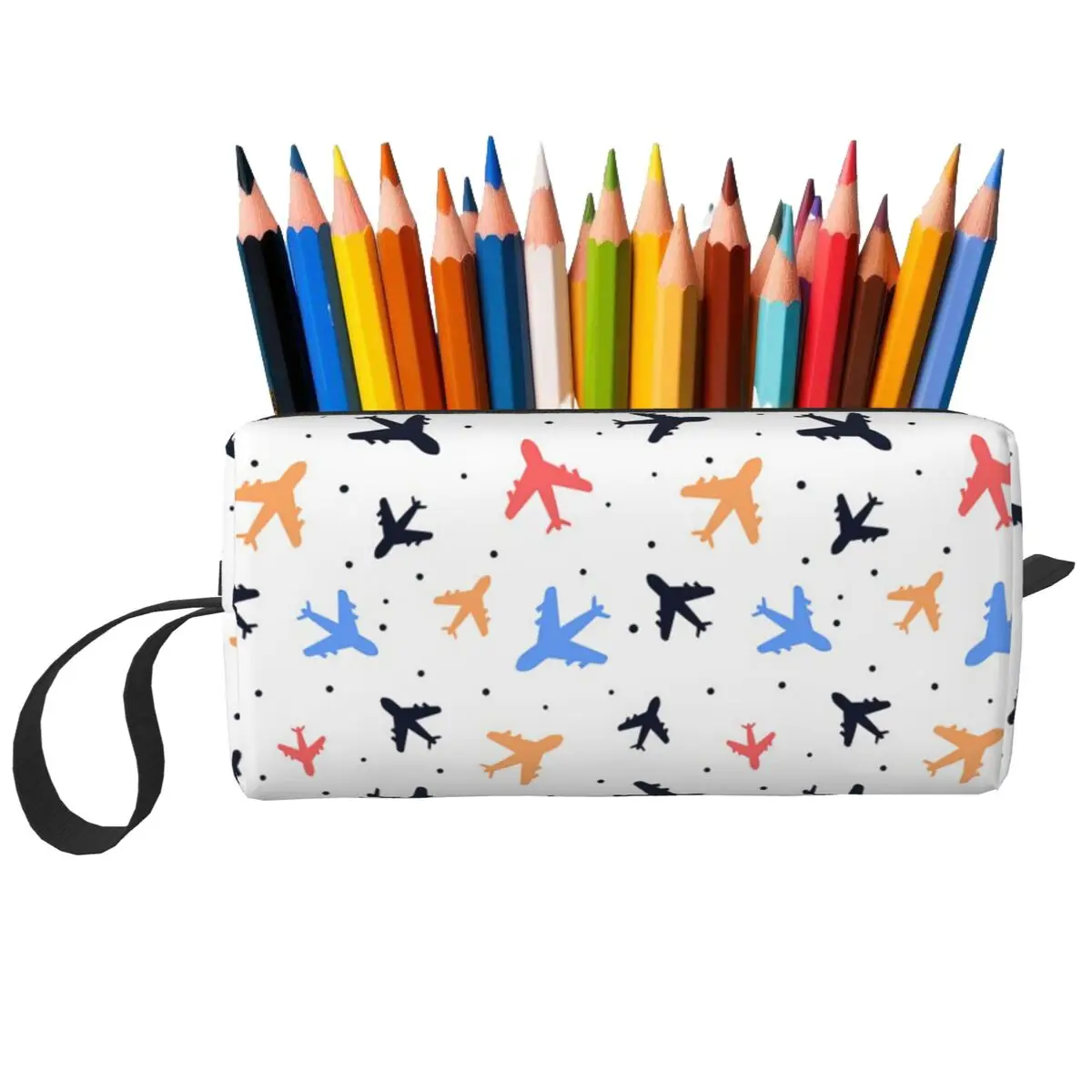 Random Airplanes Aviation Fighter Pilot Pencil Case for Boy Girl Pen Box Pencil Bag Stationery Supplies Women Cosmetic Bag