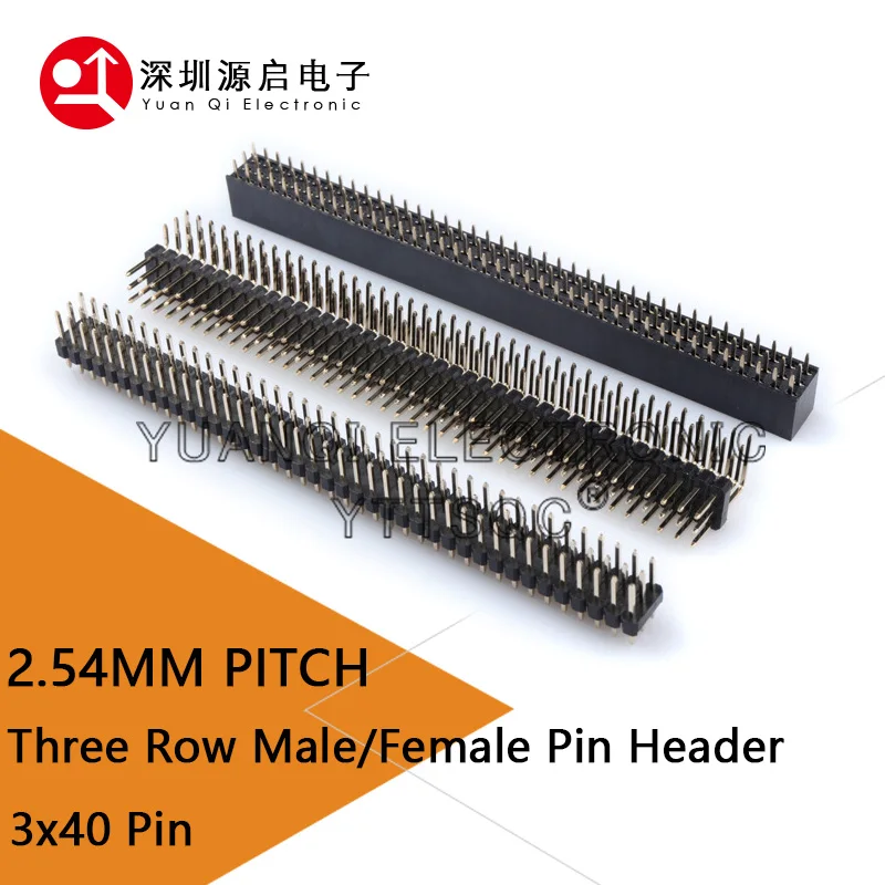 1pcs 2.54mm 3*40P three-row male and female 3x40 separate PCB pin connector pin row 3x40p gold-plated feet 90-degree bent header