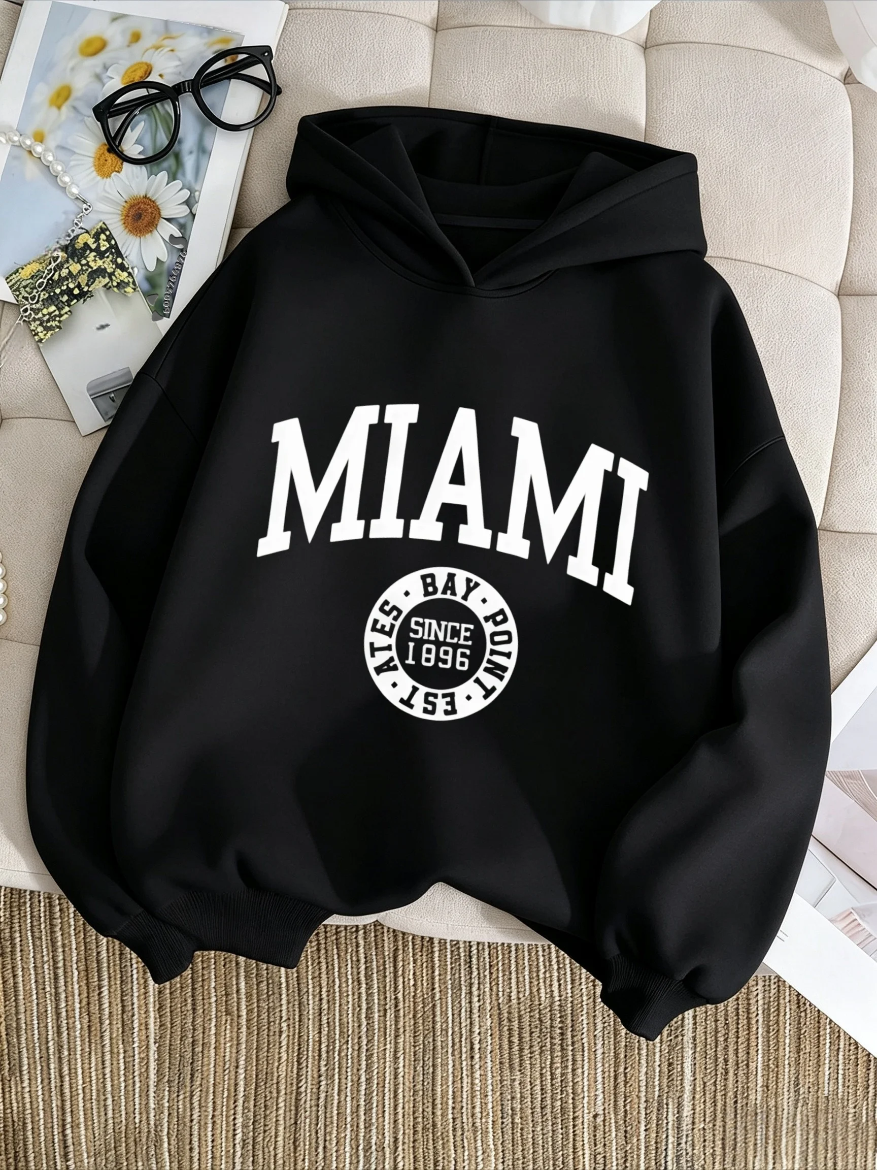 Children's hooded sweatshirt Miami retro letter logo print boys' and girls' comfortable daily street turtleneck sweatshirt