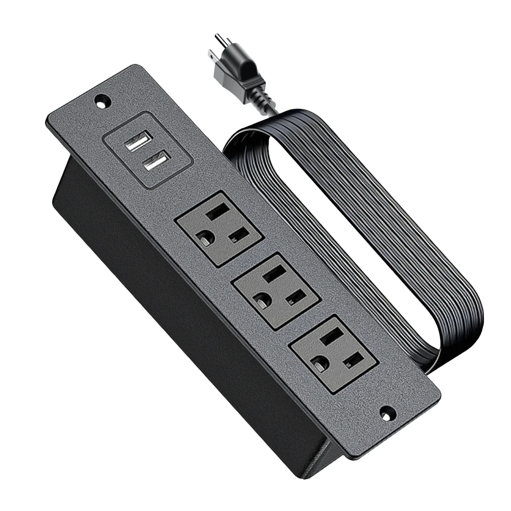 Recessed Power Strip 1500W 12A with 3 Outlets 2 USB A Ports 