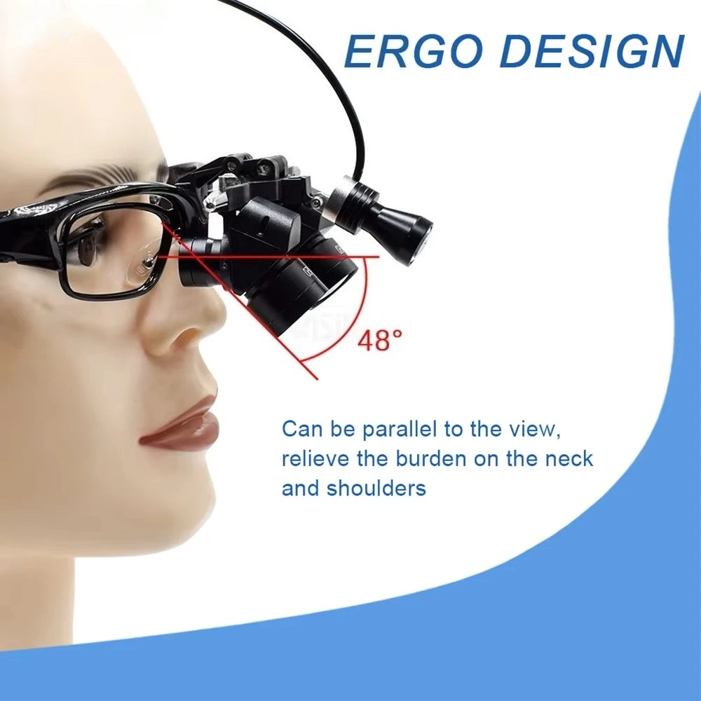 Dentals Binocular Loupes 5.0X Ergo Magnifier With Headlight 350-550mm Pupil Working Distances Adjustable Battery Rechargeable