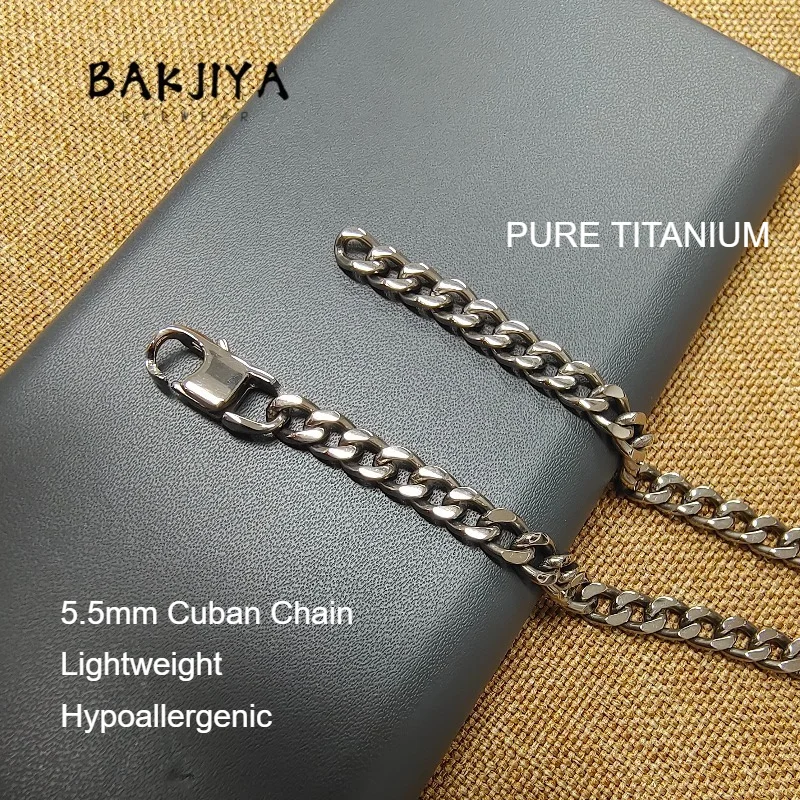 New 5.5mm Pure Titanium Cuban Chain Necklace / Bracelet, Hand Polished Never Fade Skin Friendly Fashion Hip Hop Cowboy Chain Men