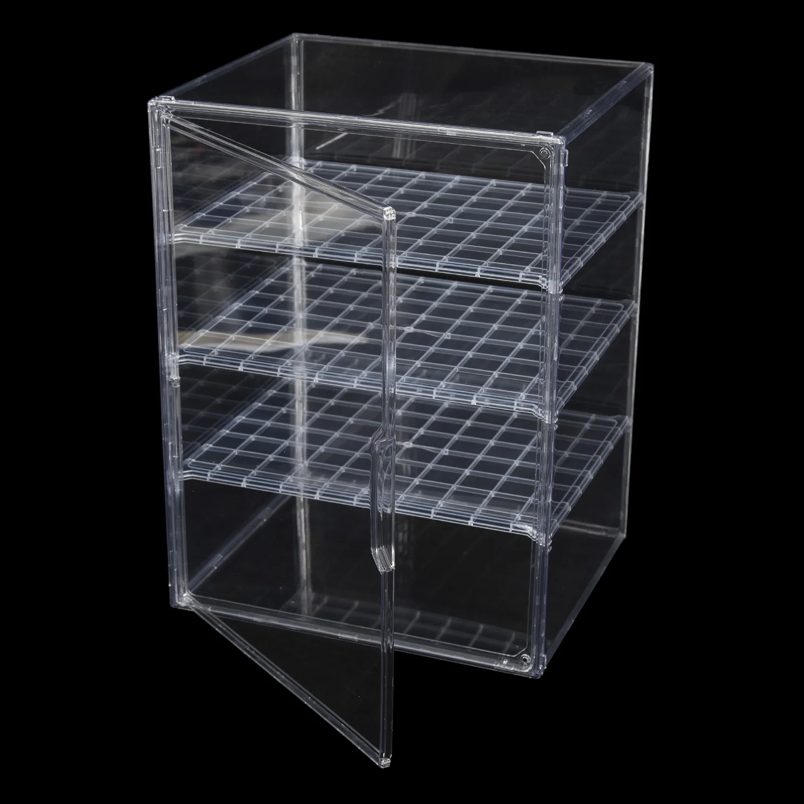 3 Tier Clear Acrylic Display Case Stackable Dustproof Figurine Organizer Box with Front Opening Door Removable Divider Shelves Blind Box Toy Figure Collectibles Storage Showcase Cabinet