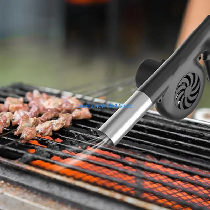 Y55E في الهواء الطلق الشواء مروحة لاسلكية منفاخ كهربائي قابلة للشحن شواء شواء النار منفاخ أداة نزهة التخييم مروحة × 2 بطاريات