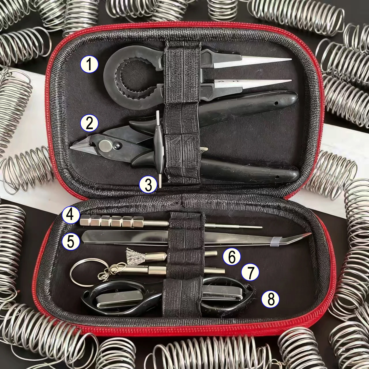 8pc/set Popular Electronic Camouflage Tool Kit Hand DIY tool kit set Ceramic Tweezers, Pliers,Silk making tool set Storage Bag