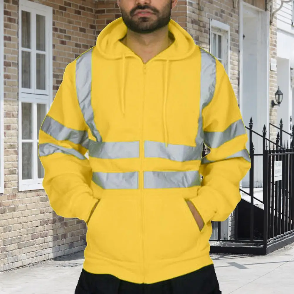 

Reflective Safety Hoodie 360 Degree Reflective Zones Long Sleeves Outdoor Construction Worker Top for Night Shift Running Biking