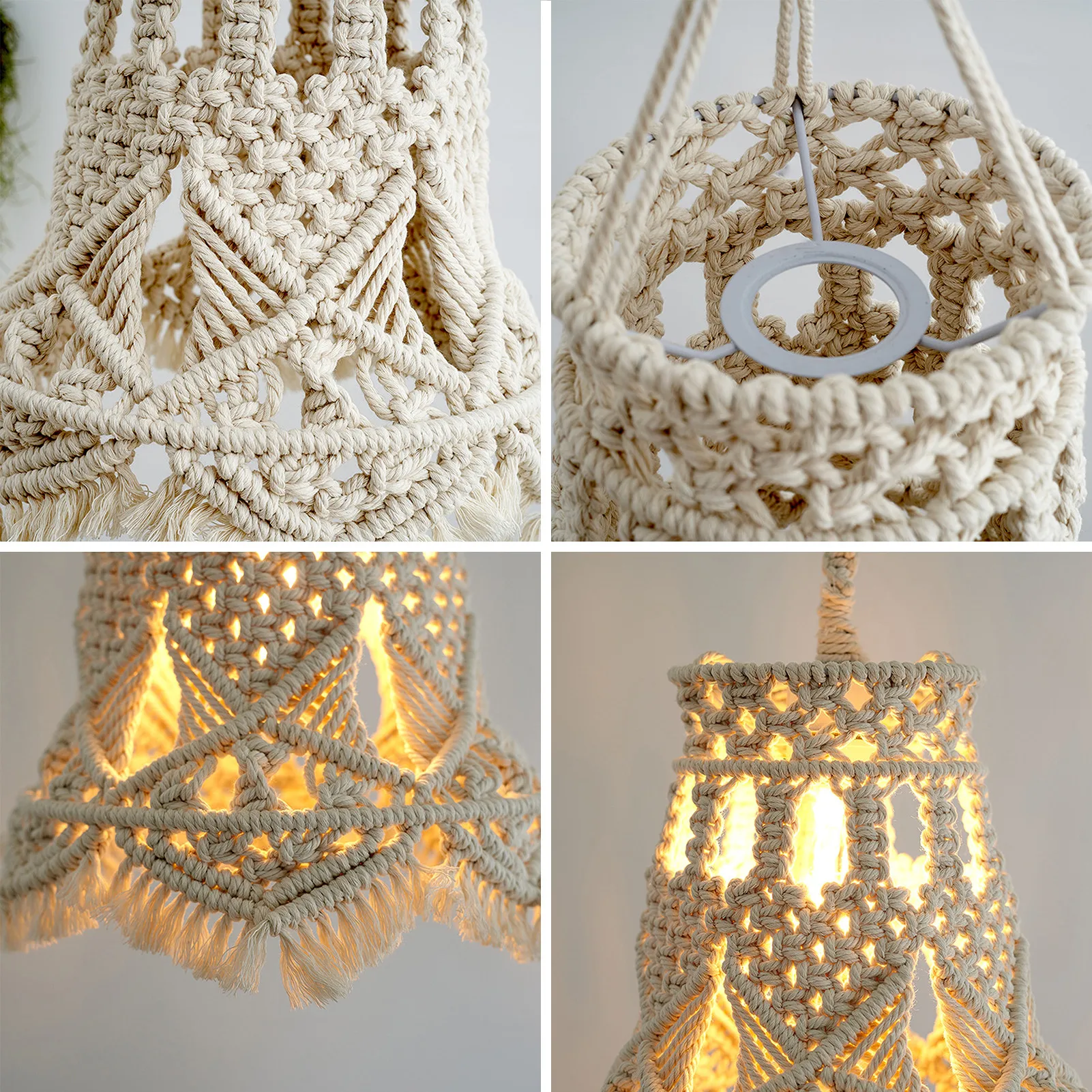 Macrame Lamp Shade Hand Woven Tapestry Lampshade Bohemia Wall Hanging Pendant Light Cover Home Living Room Decoration