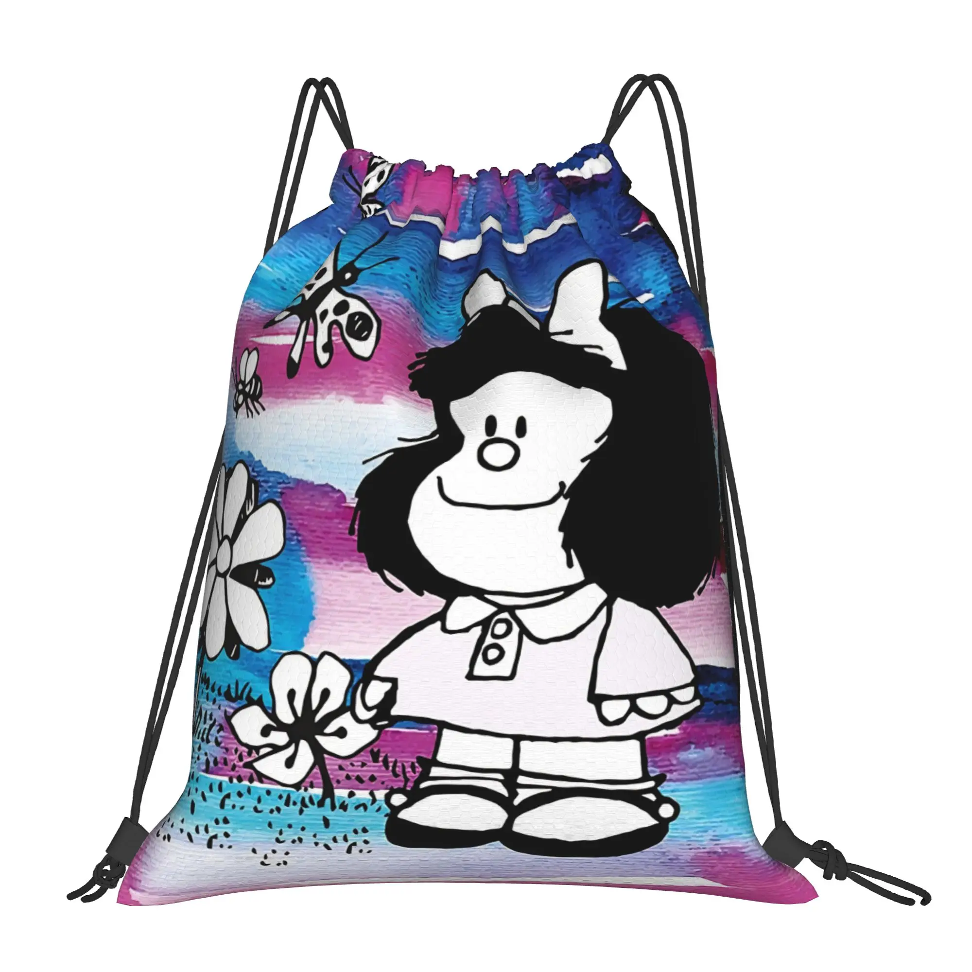 Mafaldas Flowers Drawstring Backpack Sports Gym Bag Water Resistant  String Sackpack for Exercise 36cm (W) x 43cm (H)