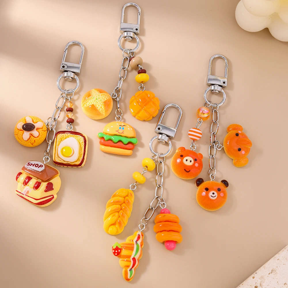 

Aihua Lovely Cute Baguette Croissant Bread Keychains For Women Girls Handbag Pendants Simulation Food Keychain Jewelry Gifts