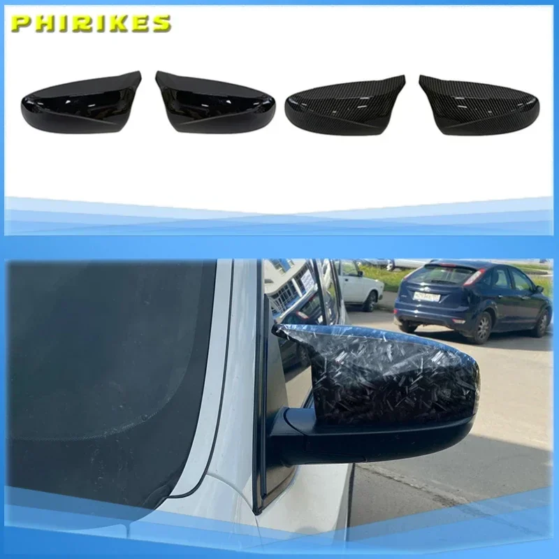 2pcs Rearview Excellent Side Wing modified Bright black Carbon Fiber Pattern Mirror Cover caps For BMW X5 E70 X6 E71 2008-2013