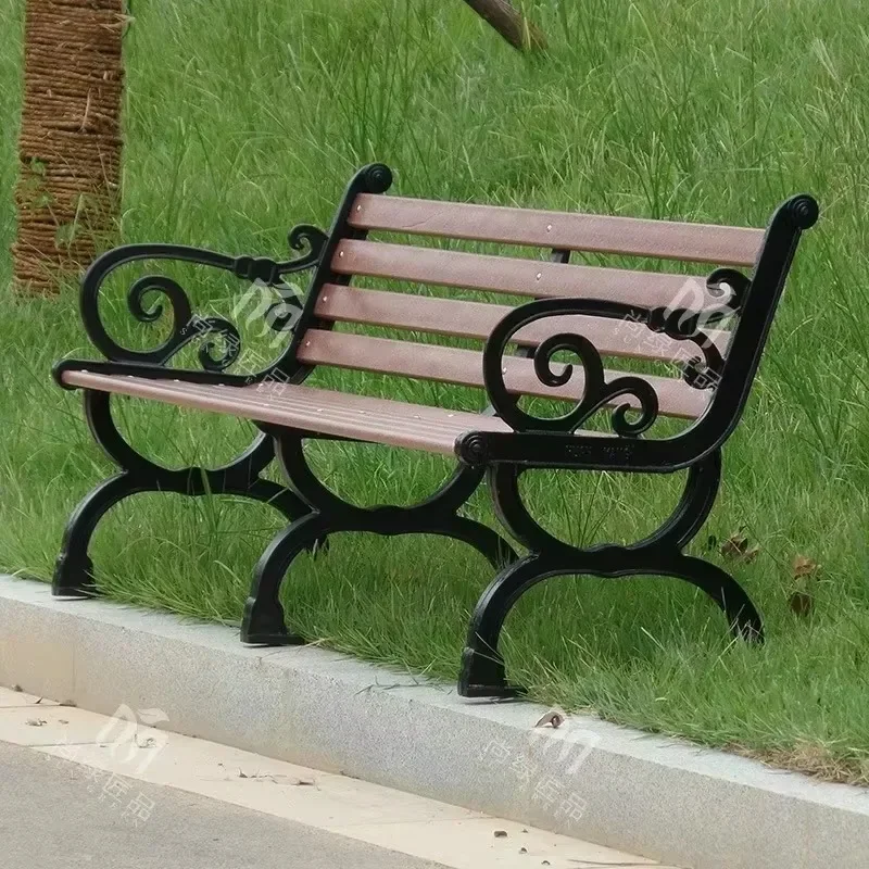 Park Courtyard Plastic Steel Simulation Strip Row Chair Garden Outdoor Park Chair Outdoor Leisure Bench Seat Wrought Iron