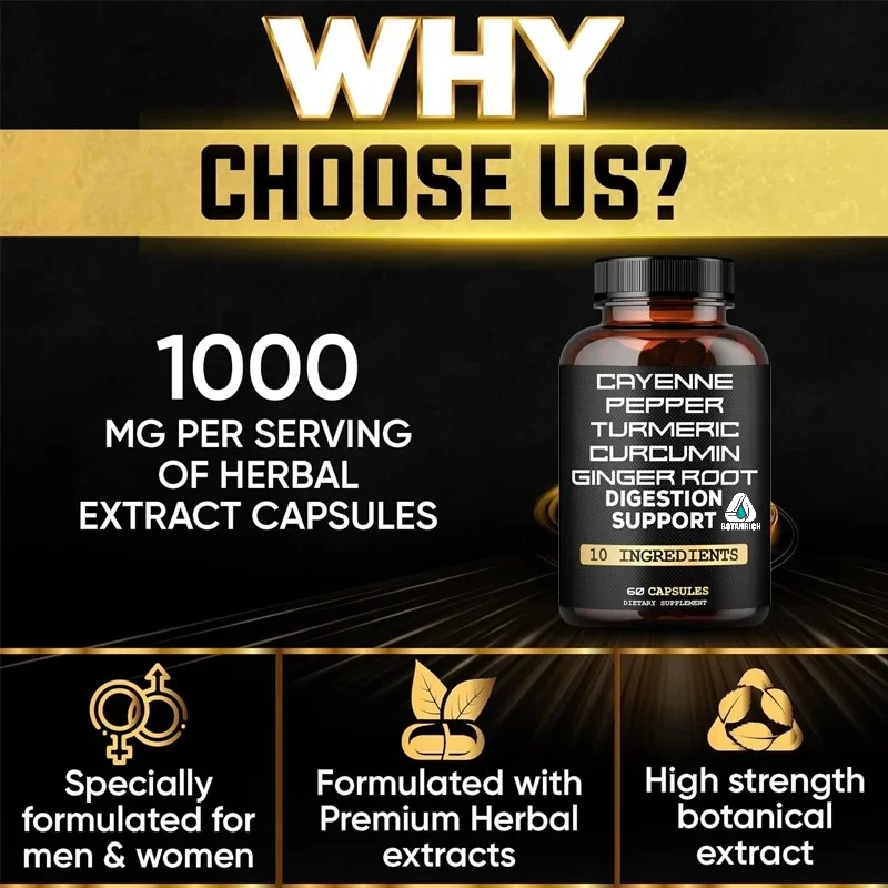 Chili Supplement, Containing Curcumin Root, Ginger Root, Ceylon Cinnamon Bark, Etc. -immune System, and Digestive Health Support