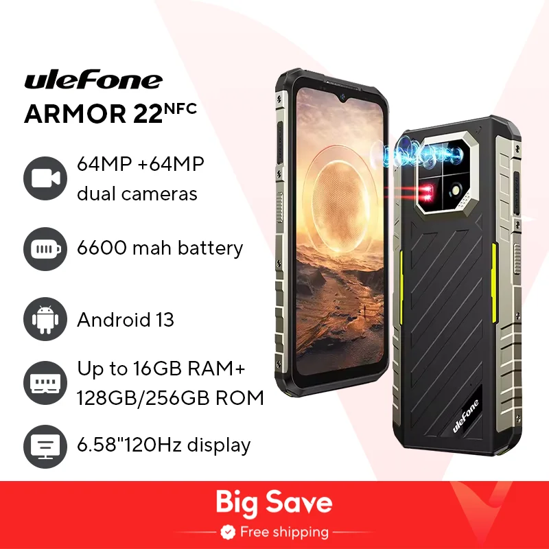 Ulefone Armor 22 Android 13,16GB (8+8GB RAM ),128GB/256GB ROM, 6.58