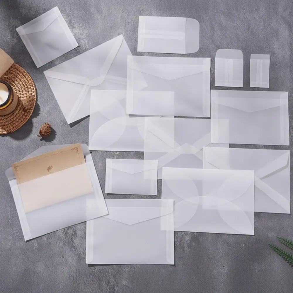 50Pcs/Pack Semi-Transparent Vellum Paper Envelopes Simple Flat Shape Transparent Paper Bag Matte Frosted Translucent
