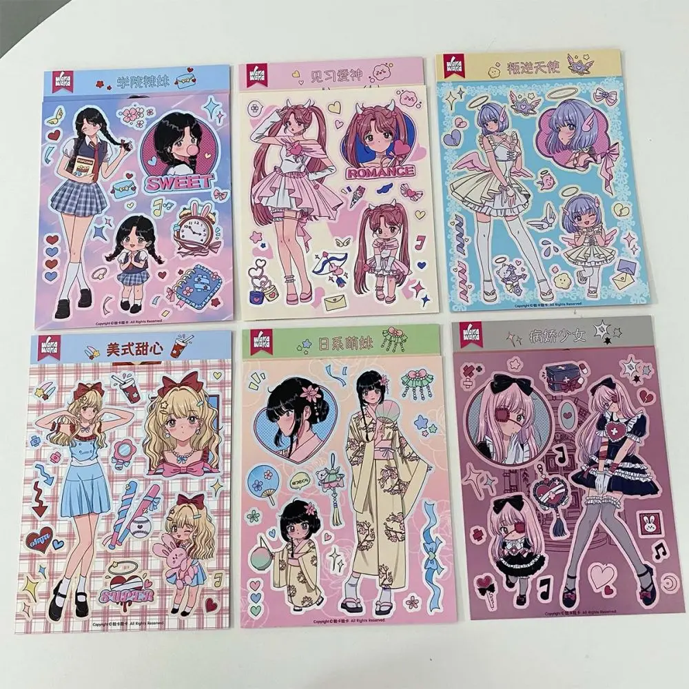 WAKAWAKA 1 pz Sparkling Series Anime Character Stickers decorazione fai da te Cute Girls Sticker per Planner Scrapbook Diary Album