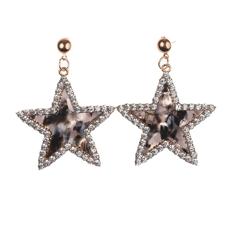 Cross-border accessories are exaggerated, big-name starfish acrylic diamond-encrusted earrings are sent overseas by manufacturer