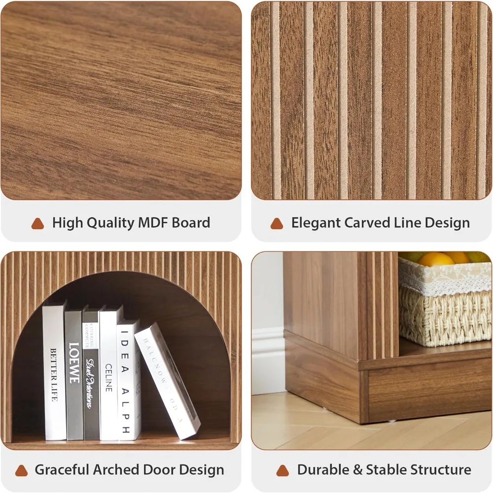 Console Table, with 3-Tier Open Storage, 63 Arched Entryway Table with Carved Fluted Panels, Rectangular Wooden Sofa Table