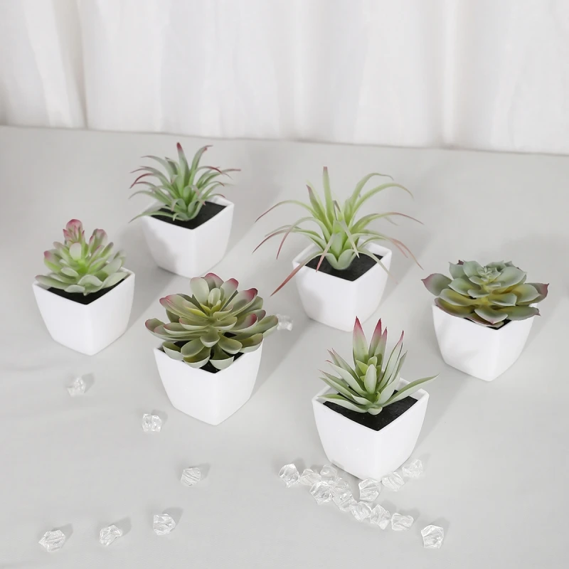 6PCS (1SET) Artificial Plant Evergreen Bonsai, Decorated In Living Homes, Bedroom, Dining Room, Office Desk, Windowsill