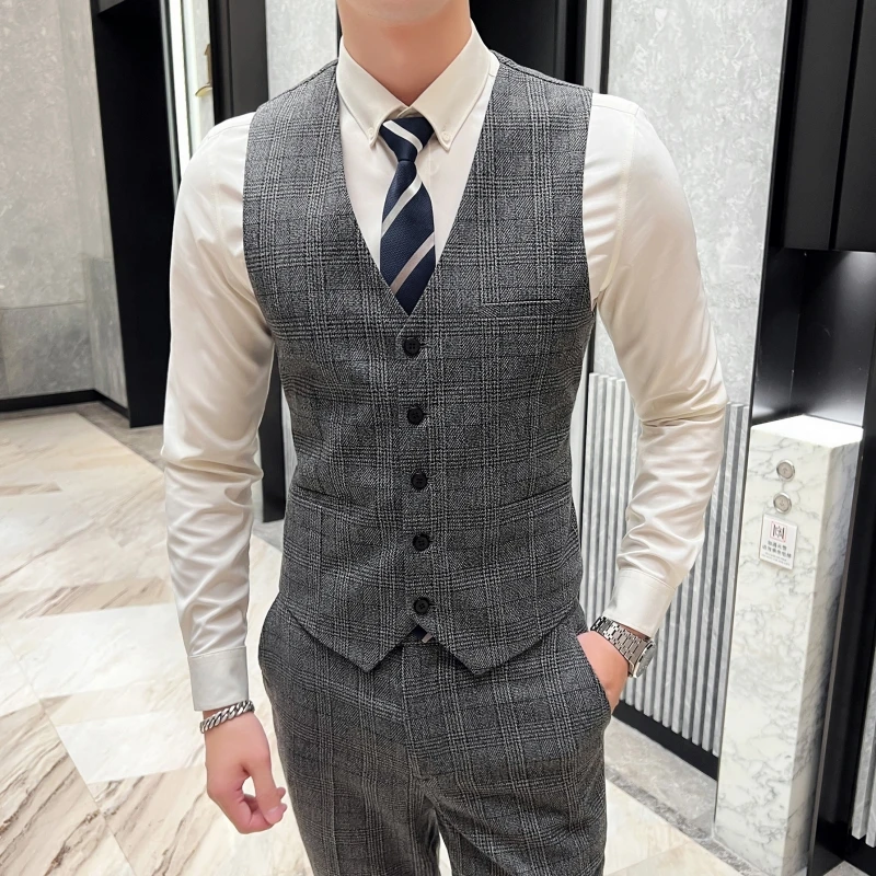 2023 Men's British Fashion Three-piece Set Slim Fit Suit Vest Trousers Ensemble Handsome Trendy All-in-one Banquet Blaze 20 S49e7957e4d5e408c99e6fea5b5d89d3f6