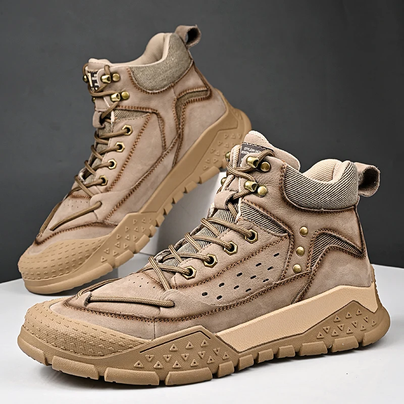 

Men Tactical Boots with Straps for Combat Training Waterproof Straps Outdoor Hiking Breathable Shoes Multifunctional Motorcycle