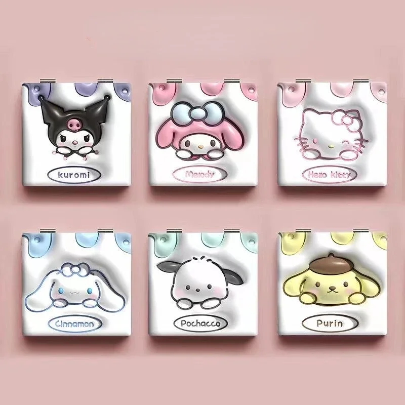 Sanrio PU mirror 3D portable Pochacco mymelody Cinnamoroll KTcat double-sided folding small mirror make-up makeup mirror student