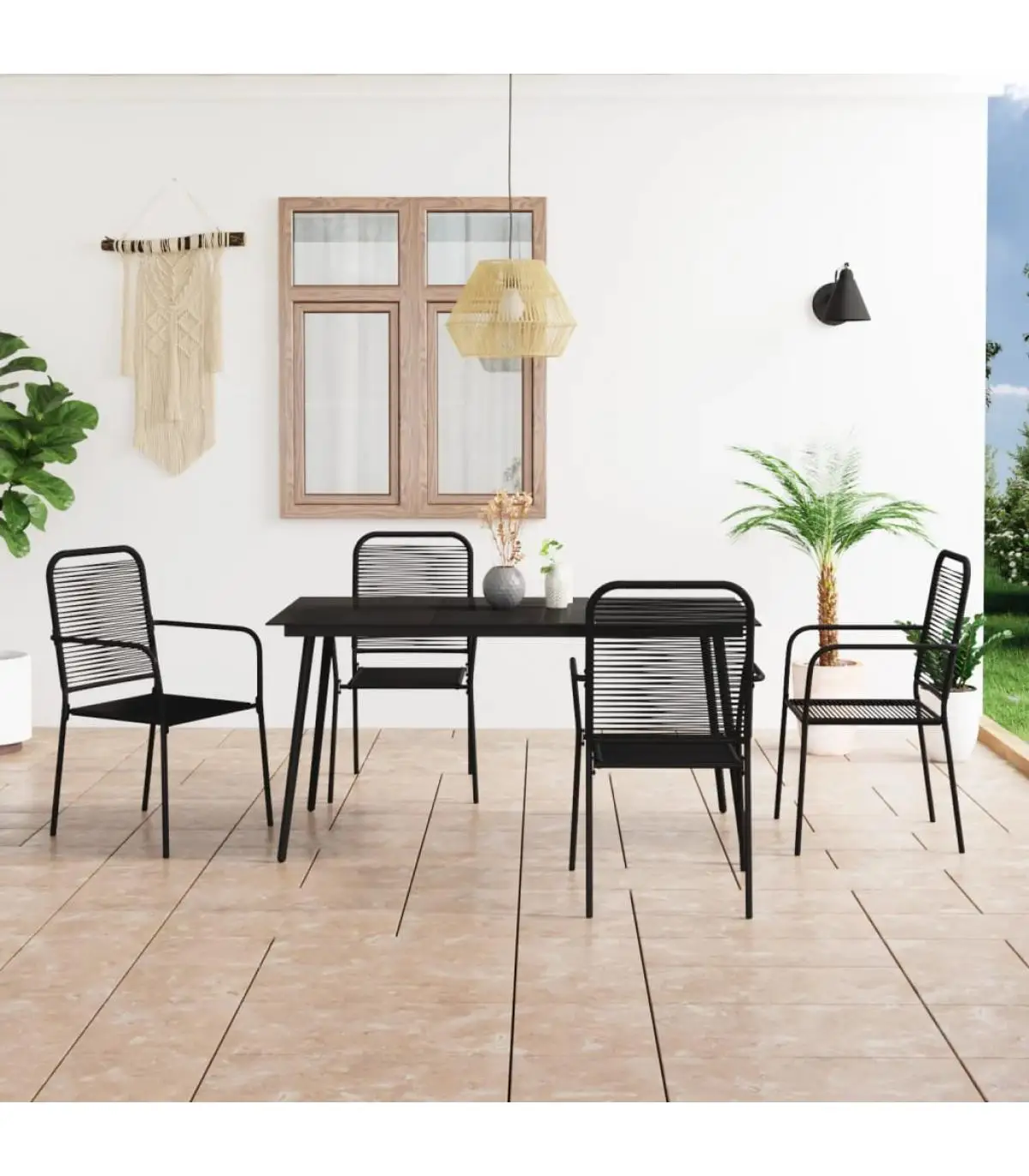 Garden sets garden dining Set 5 PCs black steel and cotton rope