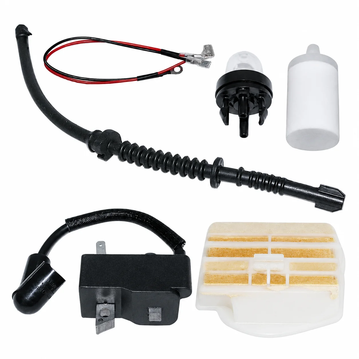 Ignition Coil Air Fuel Filter Line Primer Bulb & Vent Kit for Husqvarna 445 450 450E Chainsaw Parts Replace 503283208, 573935701