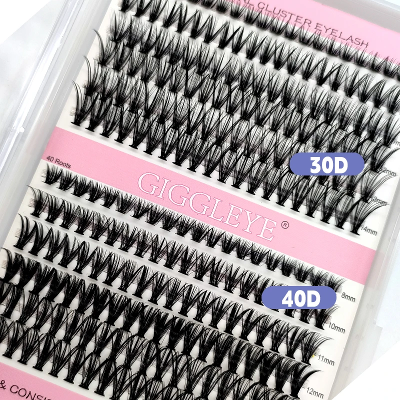 Giggleye 12 Row 30D&40D DIY Clusters Fake Eyelash Extension 240PCS Volume Lashes 8-14mm Mix Segmented Faux Mink Lashes