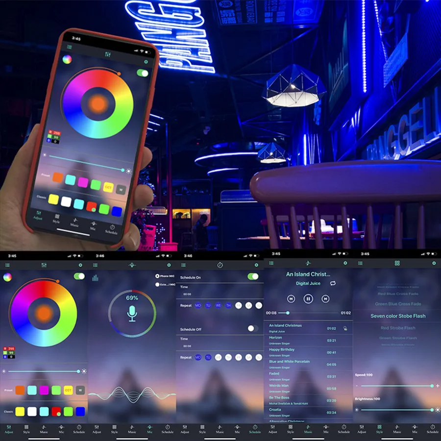 LED Strip Lights RGB APP Control Color Changing Lights with 24 Keys Remote Mode for Room Decoration Bluetooth TV SMD5050 RGB