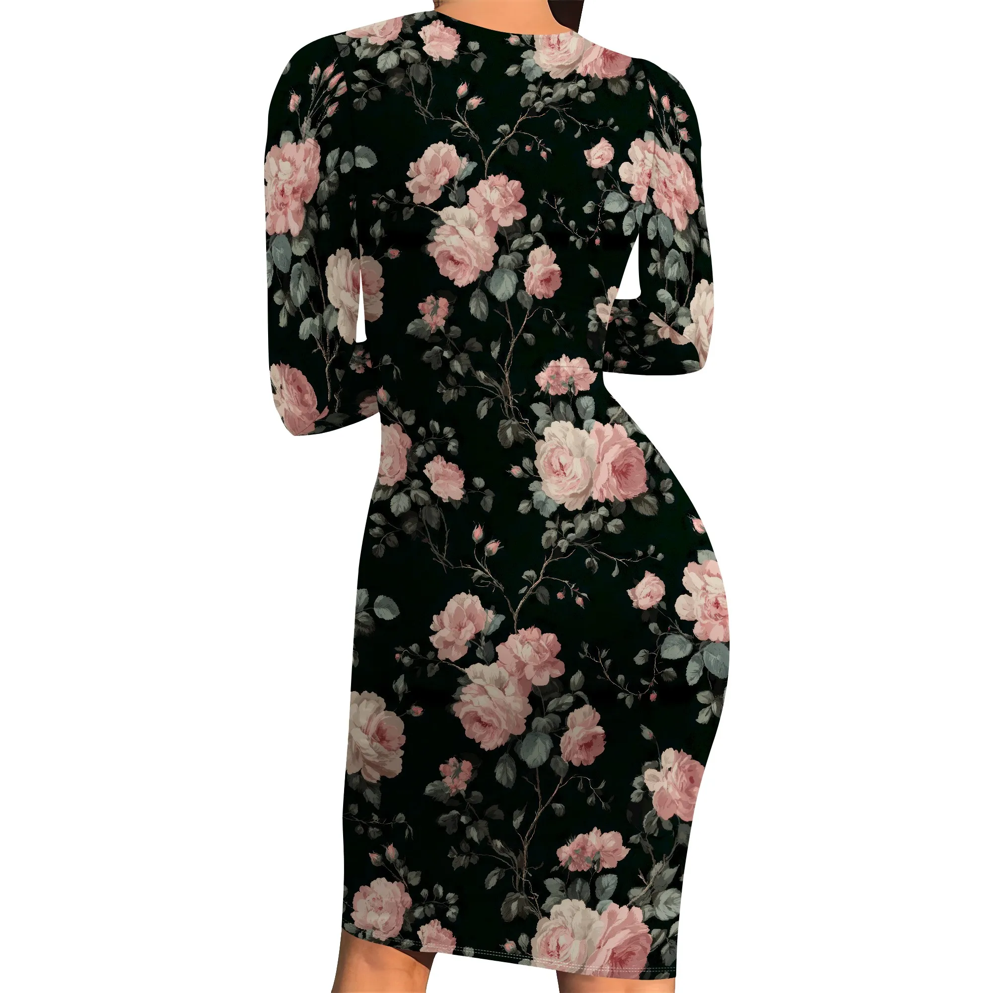 Casual Crew คอเข่าความยาวเซ็กซี่ Bodycon ชุดดินสอผู้หญิง Elegant ธุรกิจค็อกเทลปาร์ตี้ Sundress