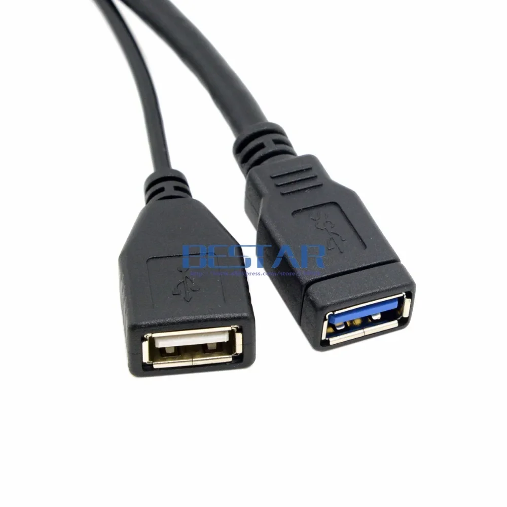 검정색 USB 3.0 USB3.0 남성-듀얼 USB 여성 추가 전원 데이터 Y 연장 케이블 20cm 2.5" 모바일 하드 디스크용