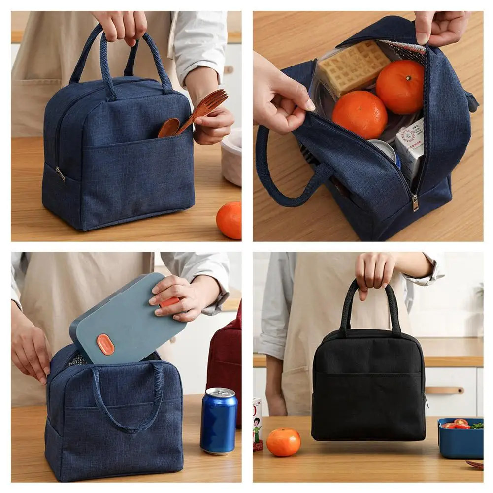 حقيبة غداء معزولة، حاوية طعام حرارية، مقاومة للماء والزيت، حقيبة محمولة للعمل والمدرسة والنزهات، رمادي وردي وأزرق، خيارات الألوان #3